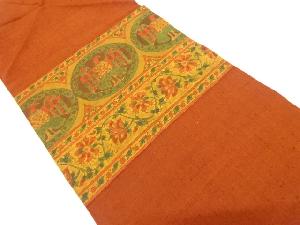 節紬　手描き　花鳥更紗模様　名古屋帯